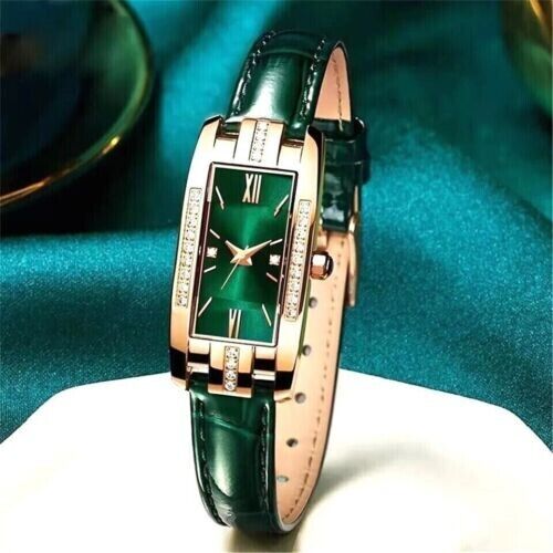 Emerald Green Ladies Women Wrist Watch Quartz Fashion Leather Strap Crystal Gift - Picture 3 of 7