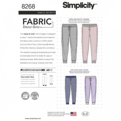 Simplicity Schnittmuster 8268 Kinder, Herren, Teenager, Damen A (XS - L / XS - XL)