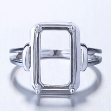 Vintage Style Sterling Non-Plated Silver Semi Mount Ring Emerald/Cushion 12x8mm
