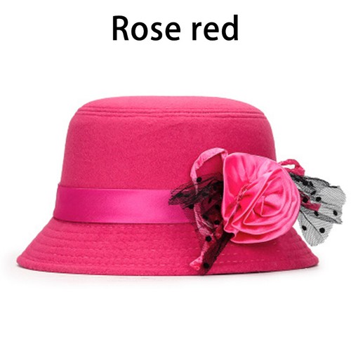 Herbst Winter Cloche Bucket Cap Damen Frauen Wollimitat Blume Filz Hut warm - Bild 12 von 20