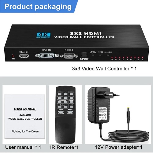 4K 3x3 HDMI DVI Video Wand Controller Prozessor 1x2 1x3 1x4 Multi Screen Spleißer - Bild 23 von 23