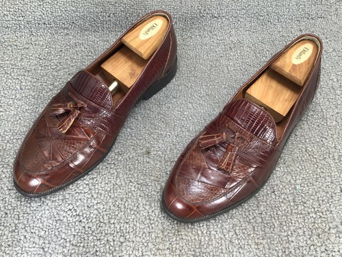 STACY ADAMS echte Schlange Quaste Halbschuhe Herren 10M braun Leder Slipper Schuhe