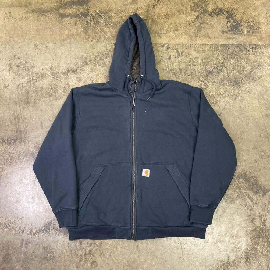 Carhartt Hoodie Full-Zip 90s Workwear Sherpa Lined Sweatshirt, Navy, Mens  XL | eBay