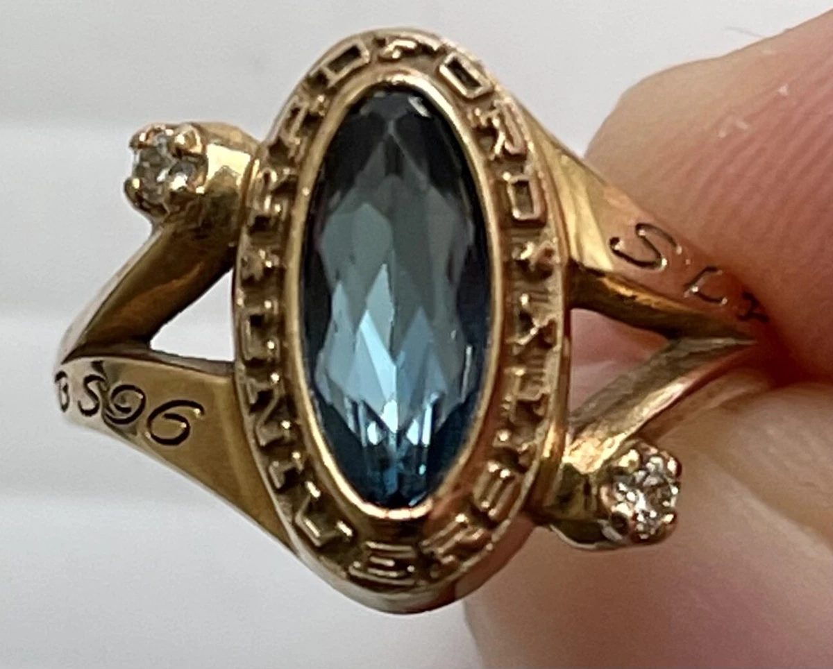 1996 RADFORD UNIVERSITY AQUAMARINE DIAMOND 14K GOLD CLASS RING SIZE 3 7 8 4.6g