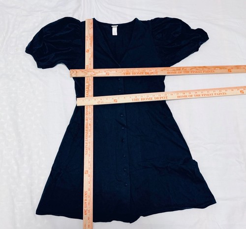 H&M Puff Sleeve Button-up Fit & Flare Black Dress Size M Party/Office/Casual EUC - Picture 9 of 10