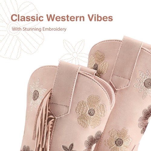 Rollda Girl Western Cowgirl Boot Flower Embroidery Kids Fashion Tassel Rodeo Bot - Picture 34 of 62