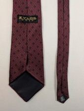 Zylos Gold 100% Silk Geometric Print Neck Tie in Burgundy Made in USA