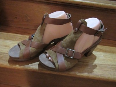 $150 Dansko Sandals Dominique Tan Brown Block Heel Leather Suede Buckle 40 M 9.5