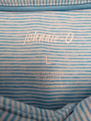 Johnnie O Men Large Blue Stripe Stretch Short Sleeve Golf Polo Shirt Performance - Picture 2 of 8