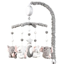 Baby Crib Mobile Elephant 28 Inch Arm 35 Lullabies Musical Box Grey White Girls