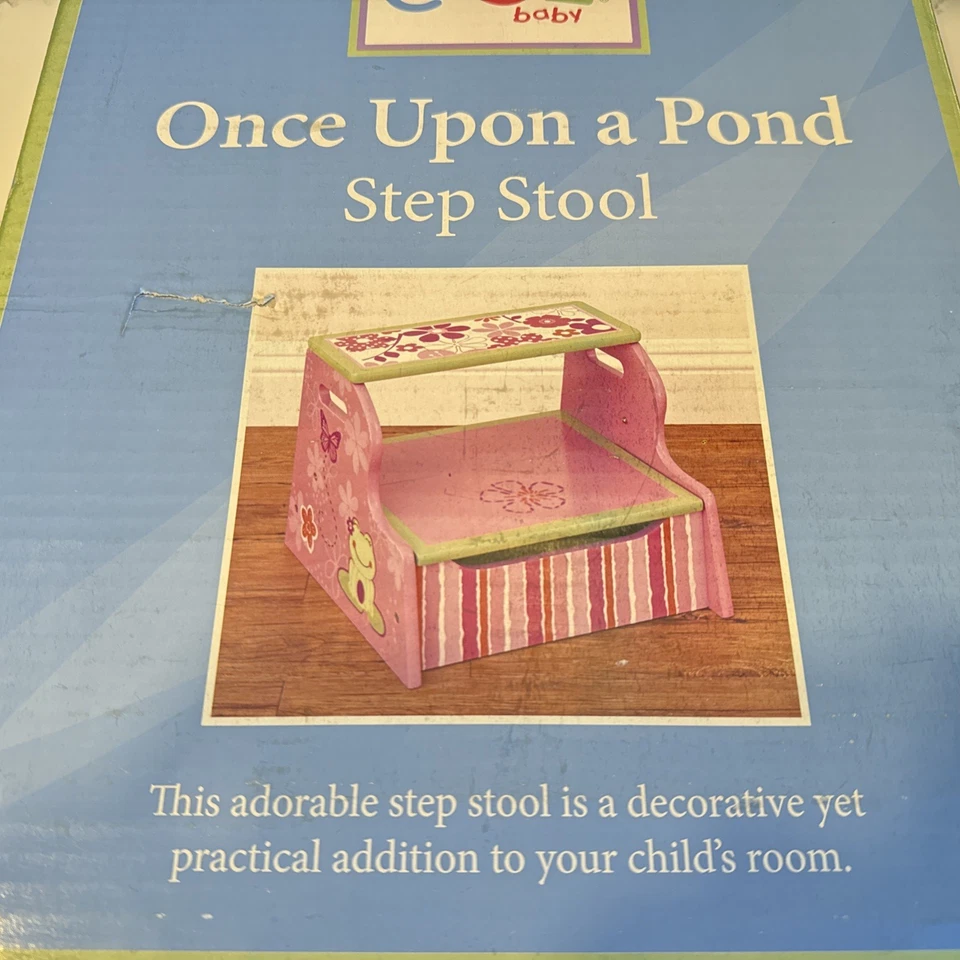 Cacalo Baby Once Upon A Pond Wooden Step Stool Butterflies Frog Floral Pink - Image 2 of 3
