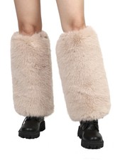 Women Fuzzy Faux Fur Leg Warmers Fluffy Winter Long Foot Cuffs Furry Boot Soc...