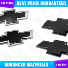 Fit For Silverado 1500 2500HD 3500HD Black Front Rear Tailgate Bowtie Emblem Set