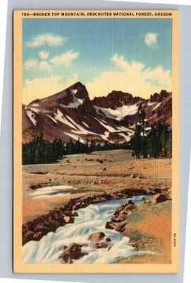 Vintage Broken Top Mountain Linen Postcard Deschutes National Forest OR