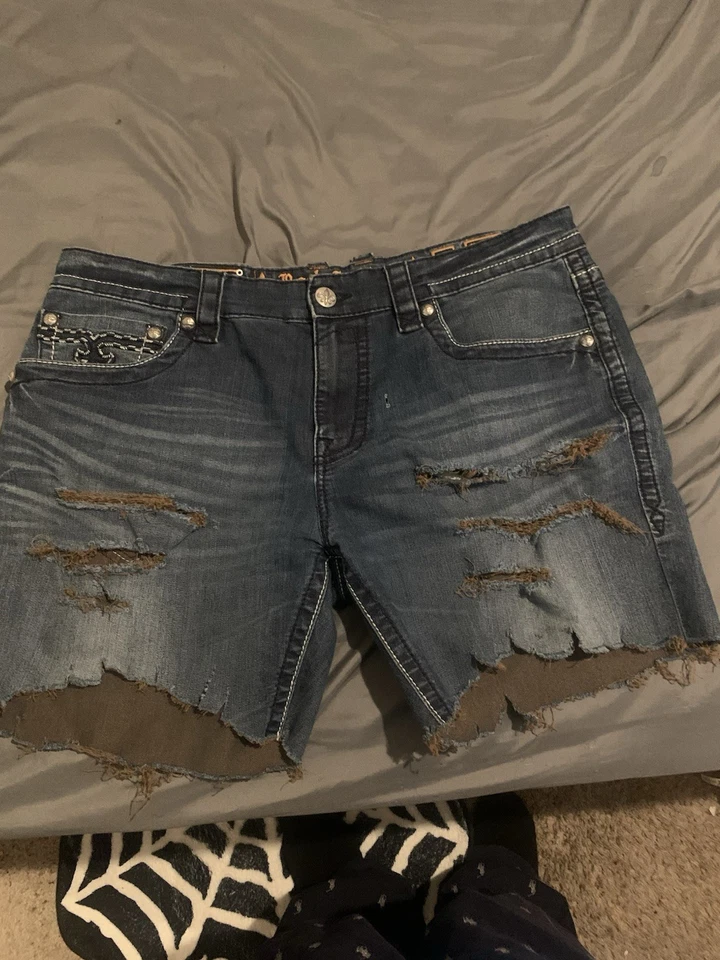 Rock Revival Jeans Mens 40 Dark Wash Faded Distressed Kingsley Shorts - Image 2 of 3