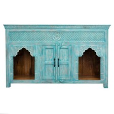  Konsolentisch Priya Indische Kommode Sideboard Schnitzerei Türkis 165 cm 
