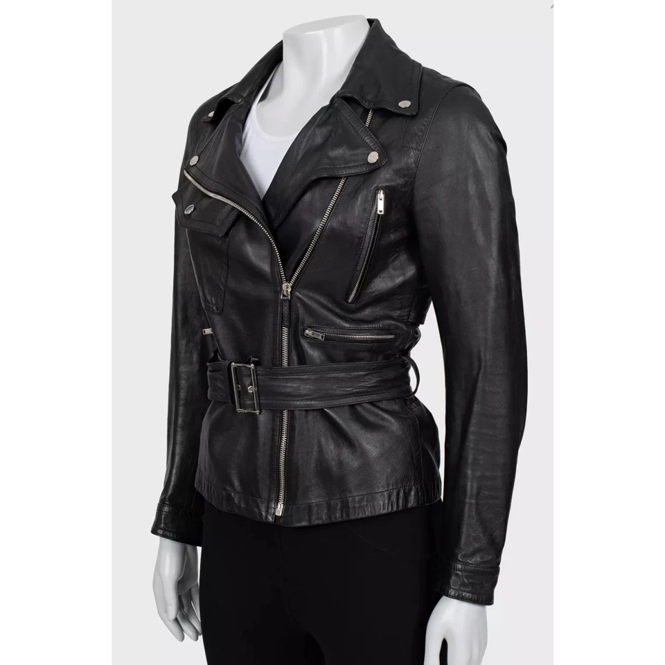 Chaqueta Gucci de cuero negra con cinturón - Talla IT40 / S Foto 2 de 4
