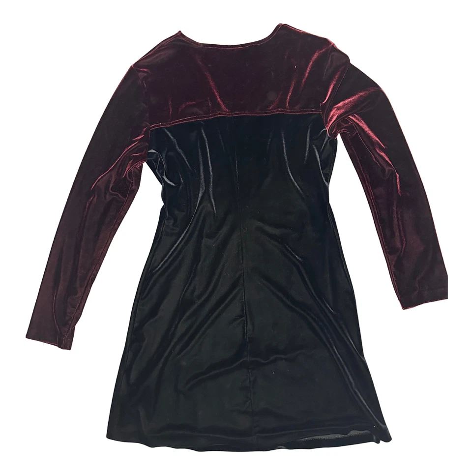 Long Sleeved Whimsigoth Vintage Maurices Black•Burgundy Velvet Mini Dress - Image 2 of 4
