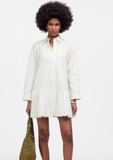 Madewell Bubble-Hem Mini Shirtdress in Pinstripe Poplin Women's Size Medium NWT!
