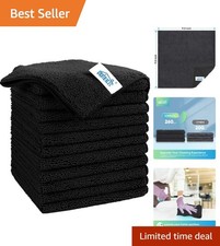 Black Microfiber Cleaning Cloth, 12 Pack Microfiber Towels for Cars, Lint Fr...