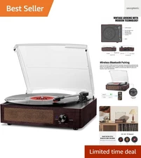 Vinyl Record Player Turntable with Built-in Bluetooth Receiver & 2 Stereo Spe...