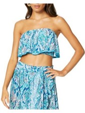 RAMY BROOK Women's Blue Cropped Smocked Meena Bandeau Swimsuit Cover Up M