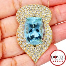 GIA Diamond 36.67ct Aquamarine 18K Gold Pave Brooch Pendant 20.2 Grams NR