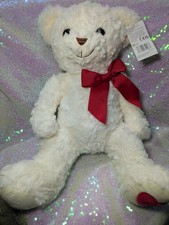 Image of Large White Teddy Bear With Red Bow And Heart On Foot. Perfect For Mother's Day