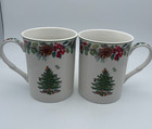 Spode Christmas Tree Mugs Poinsettia & Holly Border Set of 2 Holiday 10oz C23