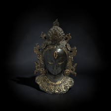 Tara Wandmaske Bronze Nepal - 24cm Buddha Skulptur Tibet Relief Sammlerstück alt