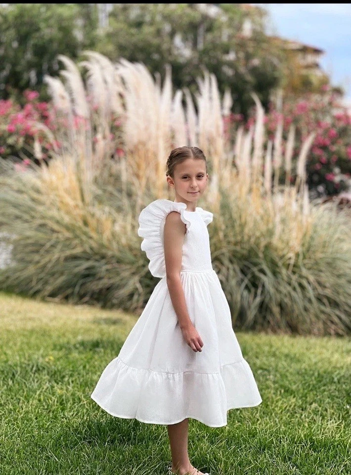 Girl Maxi Linen dress, Boho Style, Size 7 And Size 9 (2 Dresses), Flower Girl - Image 2 of 4