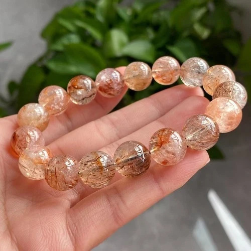 Bracciale 12mm Oro Nero Naturale Rutilato Super 7 Quarzo Cristallo Perline 227 - Foto 5 di 7