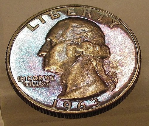 1963  Gem Proof Quarter 90% Silver MONSTER  RARE BLUE    TONING  #213 ~ 10