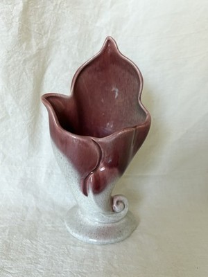 Vintage MCM West Coast Pottery Maroon Burgundy Drip Glaze Lily Vase