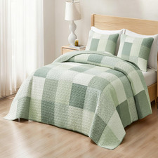 Chezmoi Collection Orna 2-Piece Chic Patchwork Quilt Set - Green Floral Patch