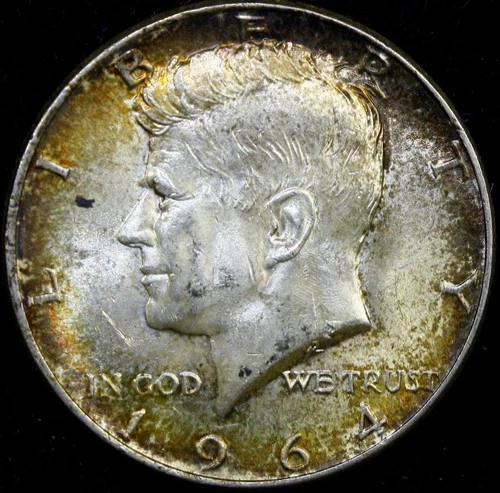 1964 Kennedy Half Dollar 90% SILVER COIN TONED #D44