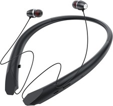 Neckband Bluetooth Headphones Retractable, Wireless Headset with BLACK