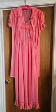 Vtg Luxite Peignoir Lingerie Set Coral pink Chiffon Nylon french lace S/M 1950s