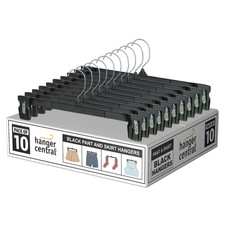 Hanger Central Black Plastic Pants Hangers 10 Pack 10 Inch w/ Clips Heavy Duty