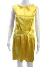 Dolce & Gabbana Women Sheath Dress Yellow Sleeveless Round Neck Buckle Size 42