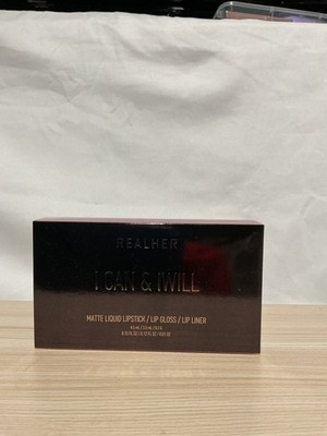 Realher I Can I Will Matte Liquid Lipstick/Lip Gloss/Lip Liner Set Mauve New Box