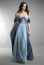 Ombré Pleated Off-Shoulder Gown