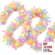 Easter Tinsel Garland with LED Lights Colorful Spring Garland Perfect 33ft