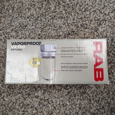RAB VX100 Vaporproof Light Fixture Cover Natural Glass Globe Junction Box Supply