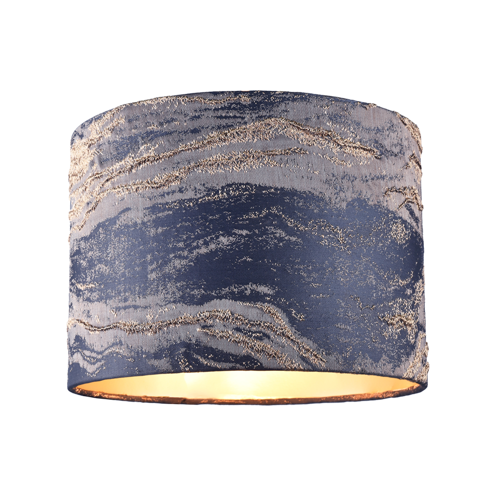 Navy Blue Jacquard Cotton Lamp Shade with Gold Leaf Foil Wavy Decor by Happy ...