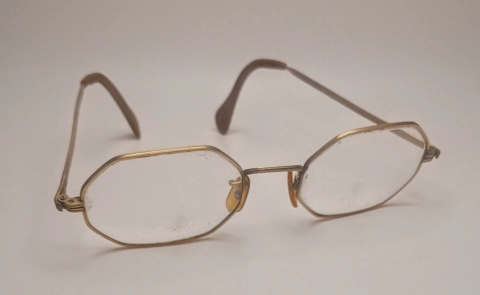 Vintage American Optical Eyeglasses Frame 12K GF 5 1/4 Men's Gold Metal Full Rim - Image 3 of 4