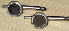 Set Of 2 Abalone Hexagon Shape Shirt Studs Buttons 1/4" Wide Unsigned Pre Owned