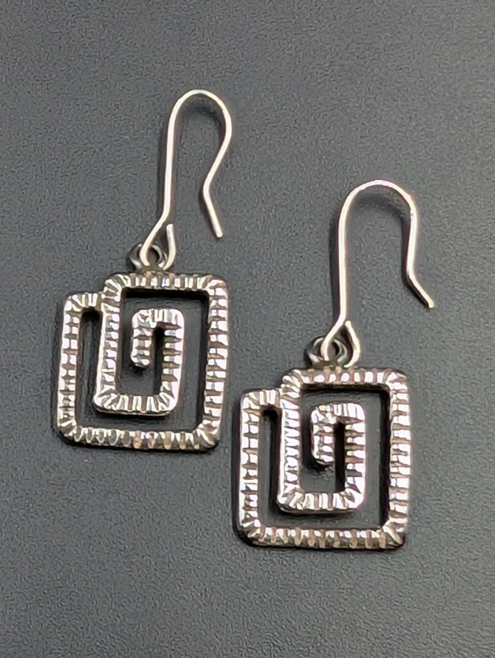 Vtg Sterling Silver Ribbed Rectangular Cut Out Sp… - image 9