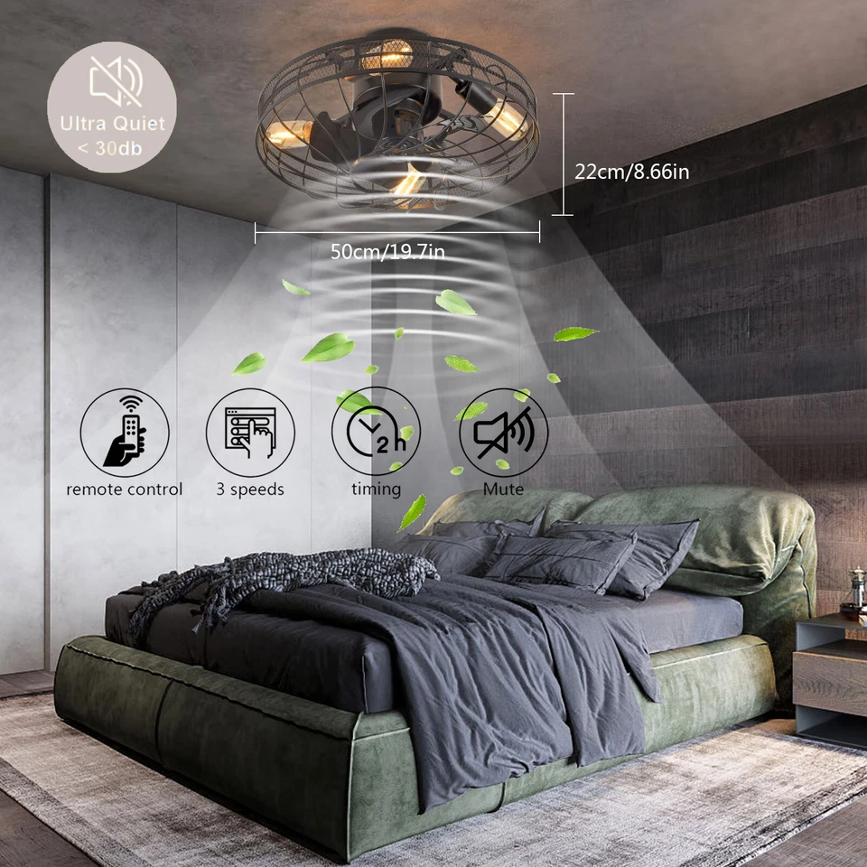 20" Rustic Caged Ceiling Fan Light with Remote Control for Home Decor - Image 2 of 4