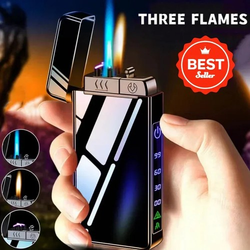 2025 Neu Metall USB Winddicht Feuerzeug Taschenlampe Jet Dual Plasma Lichtbogen Feuerzeug Gas - Bild 13 von 49